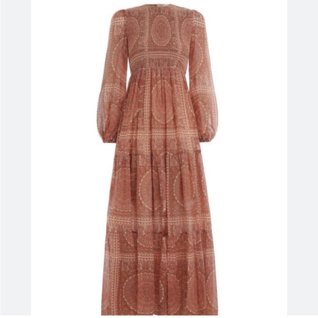 Zimmerman Elegant Beige And Red Patterned Maxi Dress